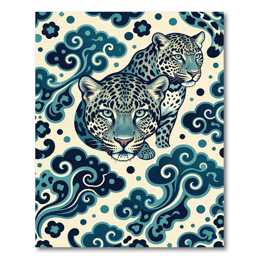 Cool Blue Leopard Swirl Art Rug