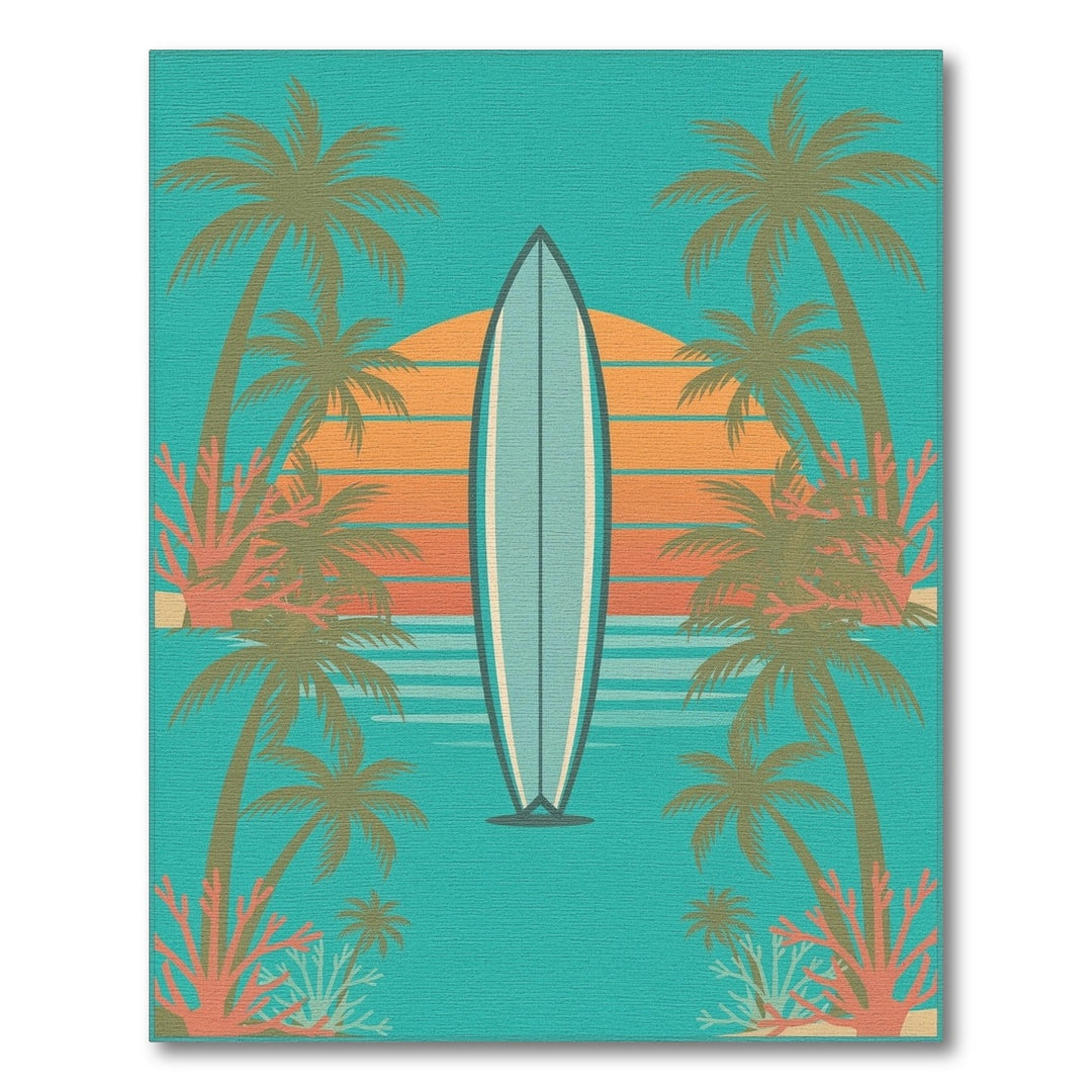 Blue and Teal Retro Surfboard Coastal Area Rug