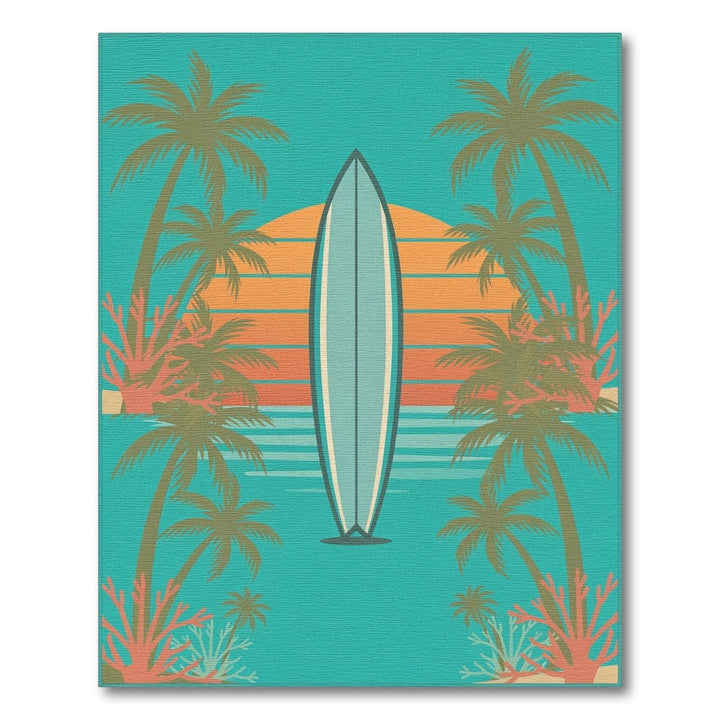 Blue and Teal Retro Surfboard Coastal Area Rug