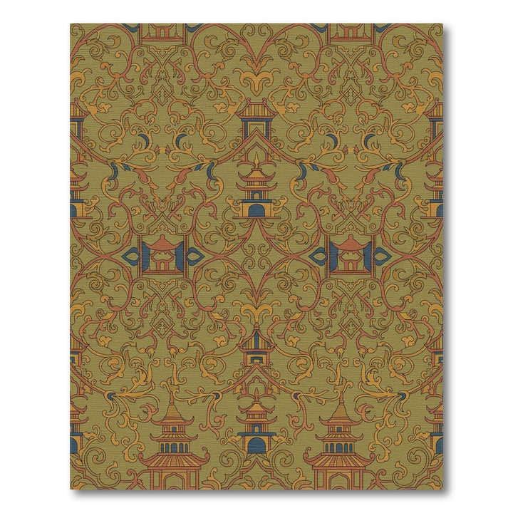 Earthy Pagoda Scroll Ochre Indigo Rug
