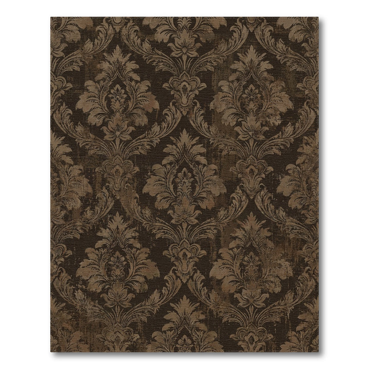Ornate Brown Damask Vintage Rug