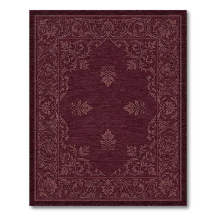 Deep Crimson Damask Floral Scroll Rug