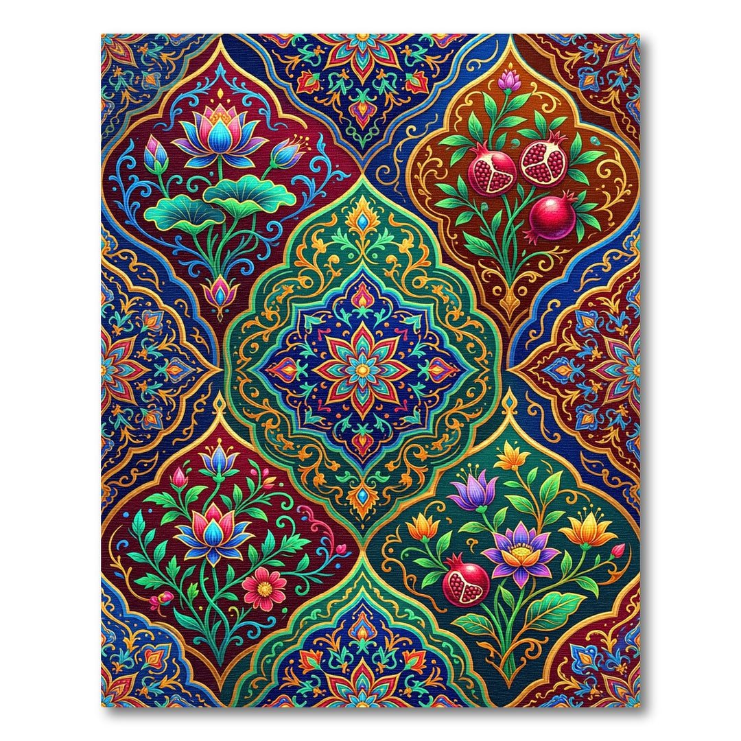 Rich Jewel Toned Floral Pomegranate Medallion Rug