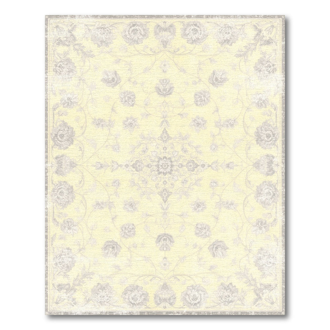 Pale Yellow Grey Floral Vintage Area Rug
