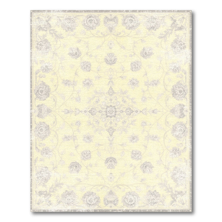 Pale Yellow Grey Floral Vintage Area Rug