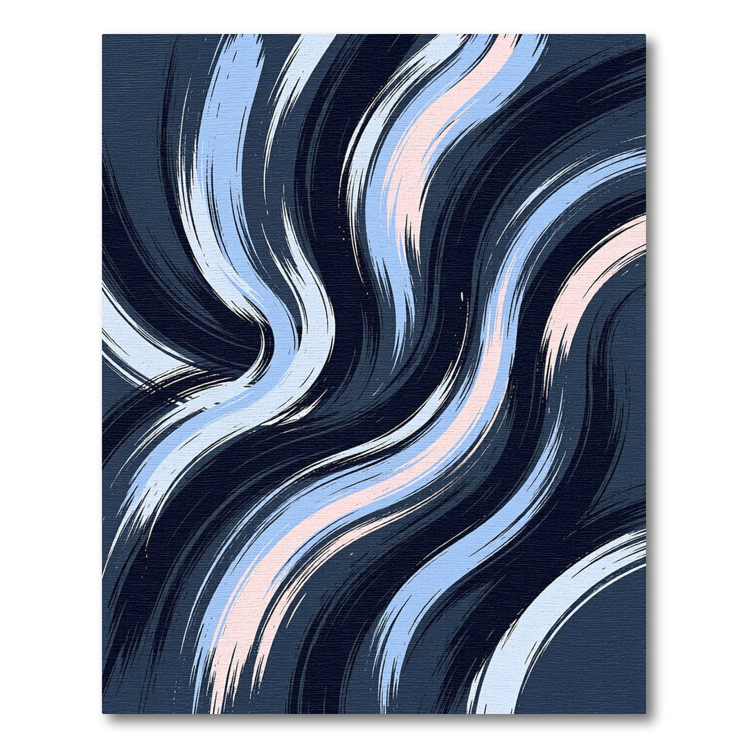 Dark Blue Abstract Brush Stroke Waves Rug