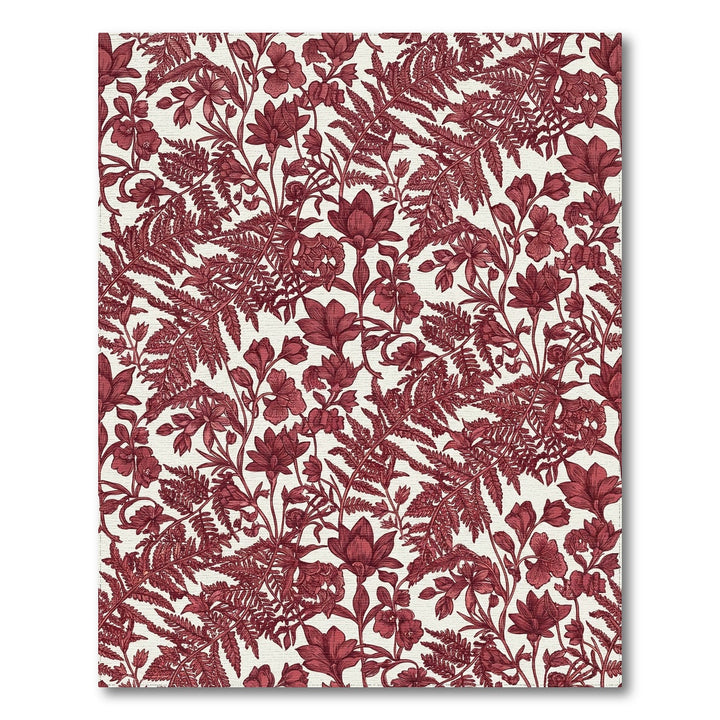 Dark Red Botanical Ferns and Flowers Rug