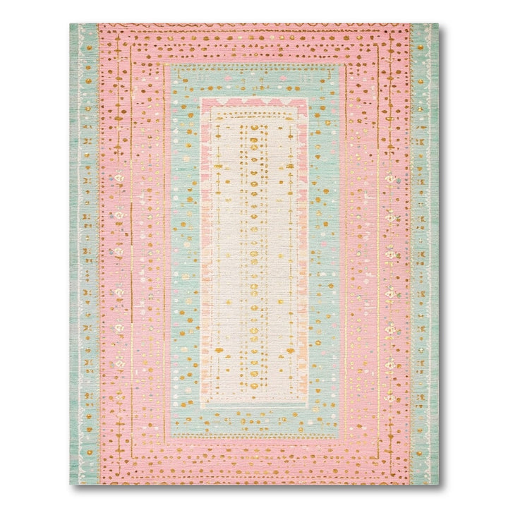 Pink Boho Chic Area Rug with Gold Accents