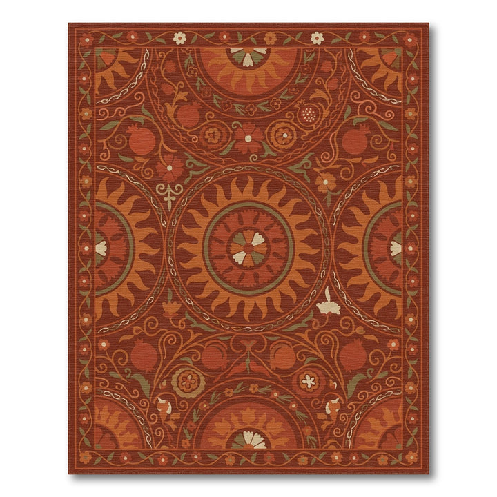 Earthy Red Sun Pomegranate Blooms Rug