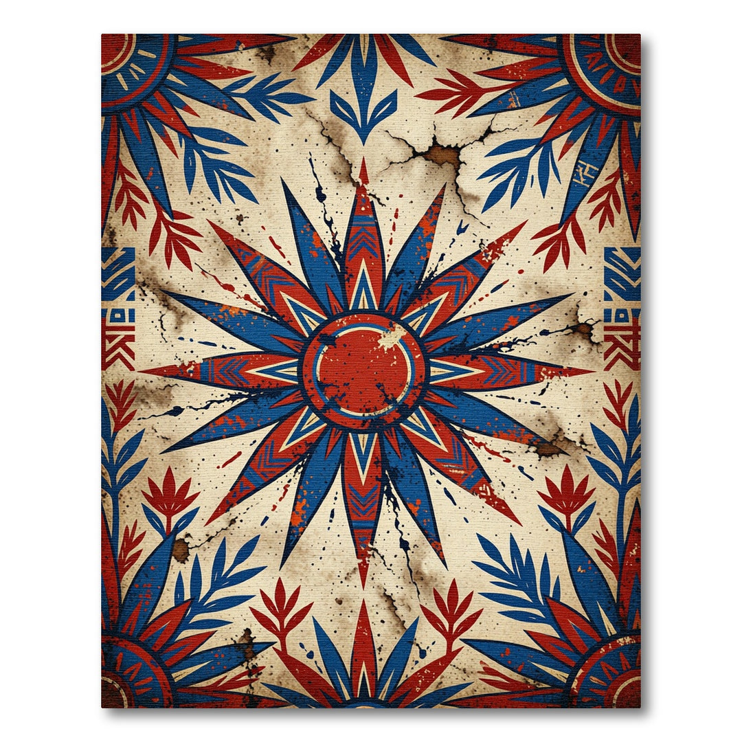 Bold Starburst Red Blue Medallion Rug