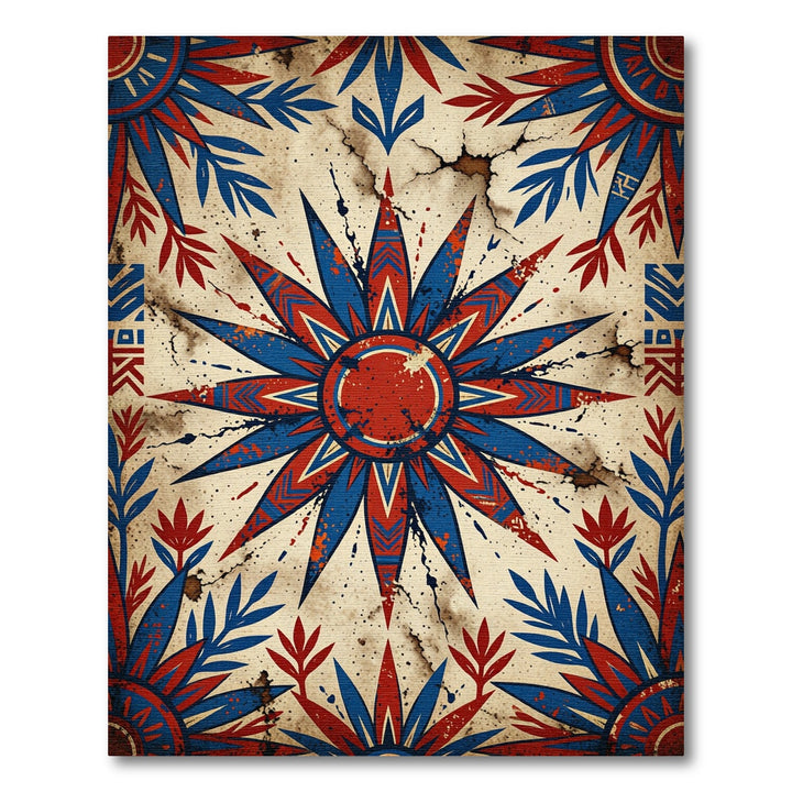 Bold Starburst Red Blue Medallion Rug