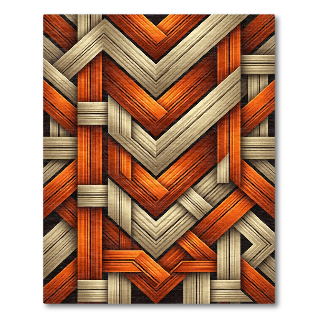 Orange Beige Interwoven Geometric Abstraction Rug