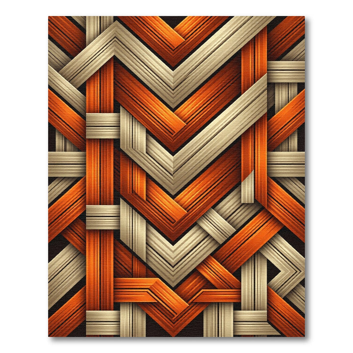 Orange Beige Interwoven Geometric Abstraction Rug