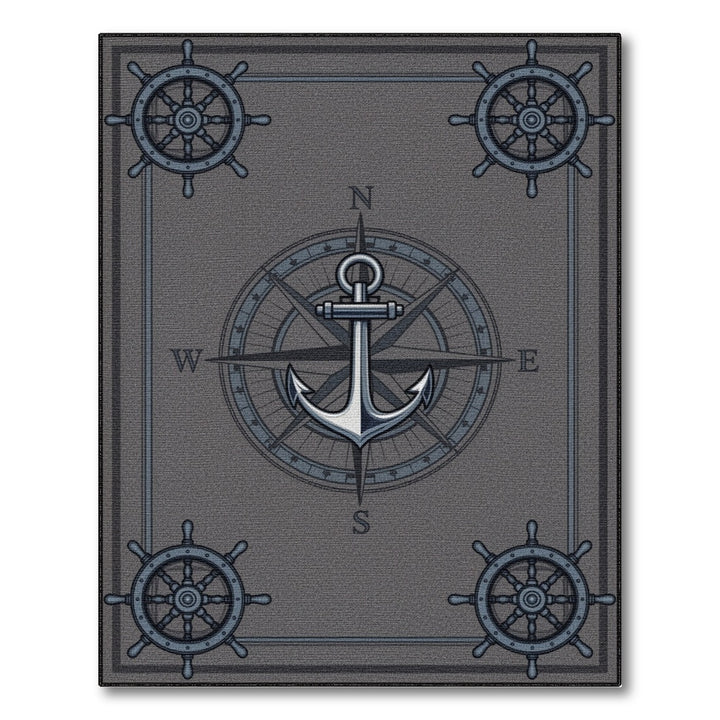 Grey Nautical Anchor Compass Area Rug