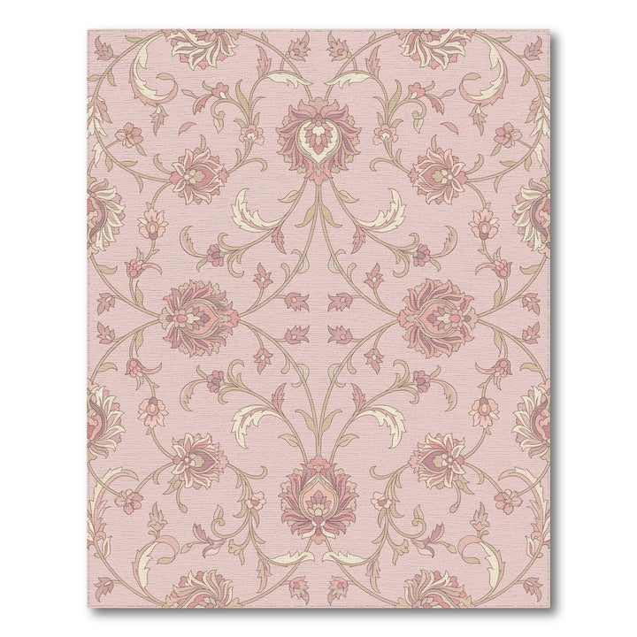 Blush Pink Floral Scroll Medallion Rug