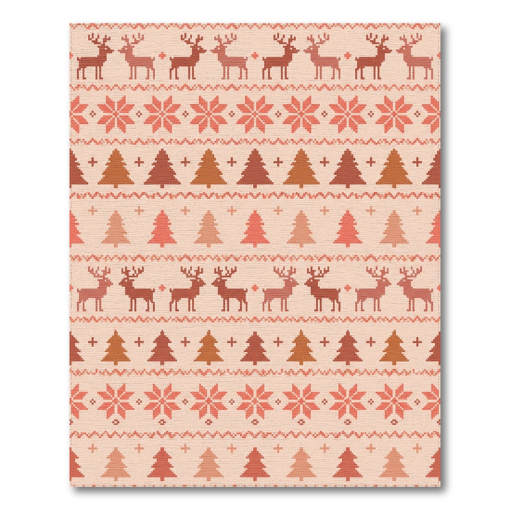 Earthy Tone Deer Pine Tree Snowflakes Rug