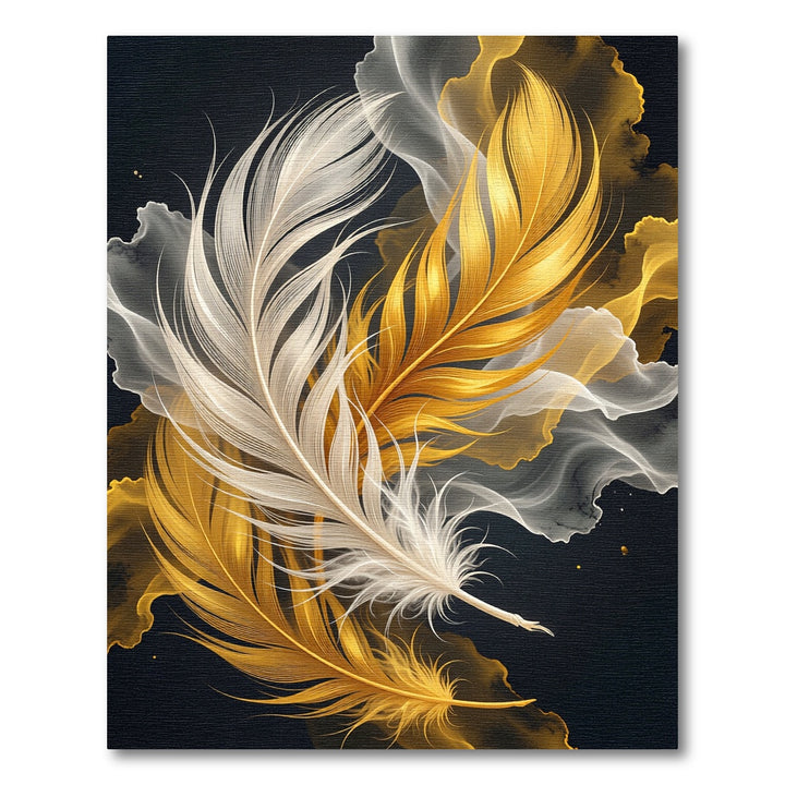 Elegant Gold White Feather Swirl Rug