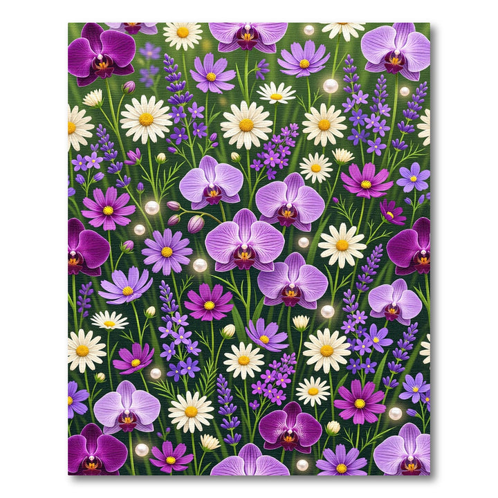 Vibrant Purple Orchid Daisy Garden Meadow Rug