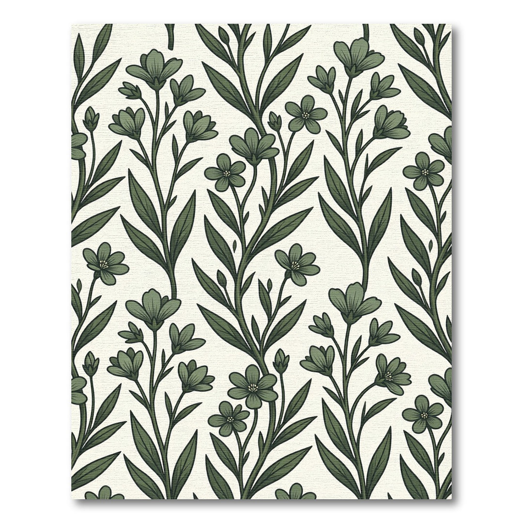 Green Floral Botanical Illustration Rug