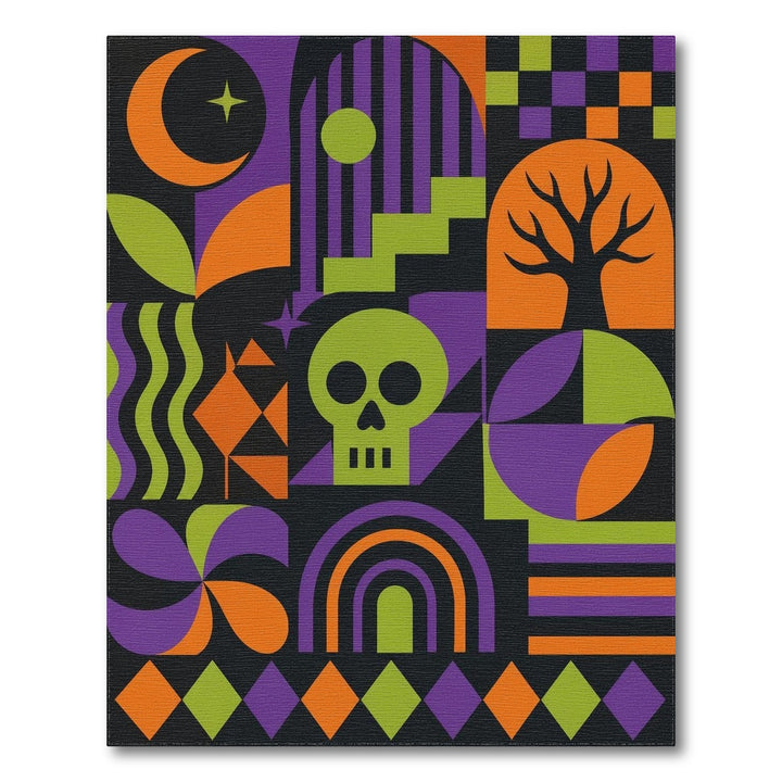 Vibrant Geometric Skull Area Rug