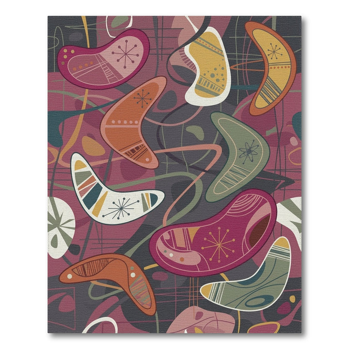Retro Boomerang Shapes Red Green Yellow Rug