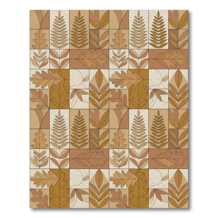 Earthy Autumn Leaf Block Print Rug