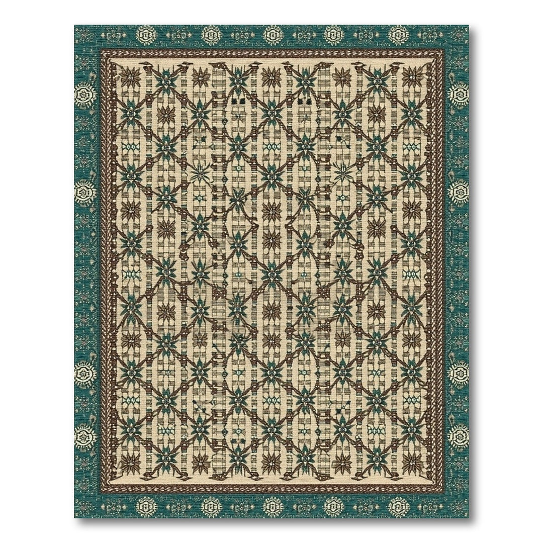 Blue and Teal Lattice Teal Geometric Lattice Area Rug