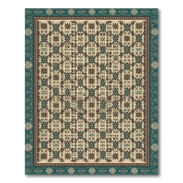 Blue and Teal Lattice Teal Geometric Lattice Area Rug