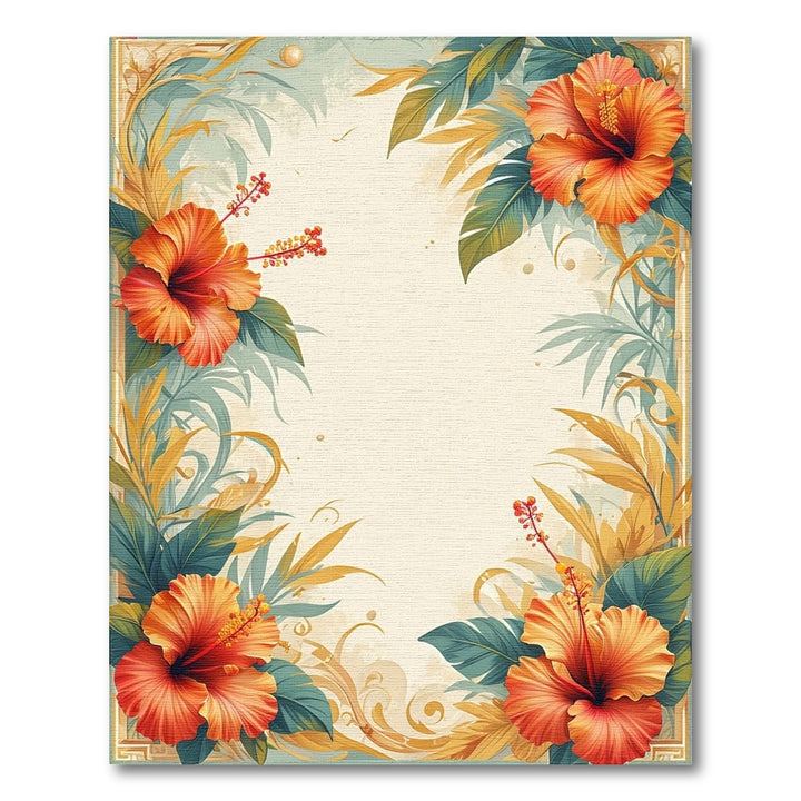 Orange Hibiscus Floral Vintage Area Rug