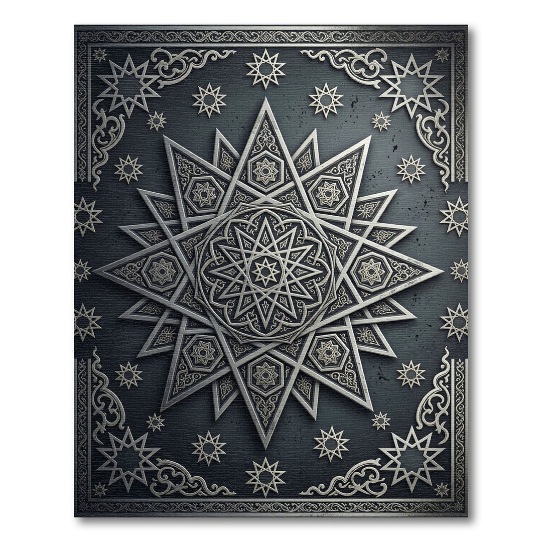 Elegant Silver Starburst Mandala Rug
