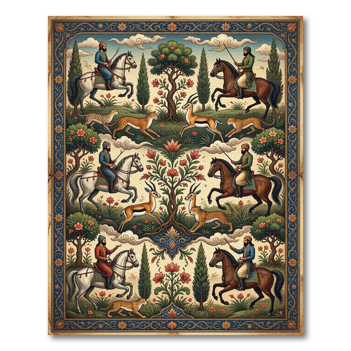 Ornate Equestrian Hunting Scene Rug