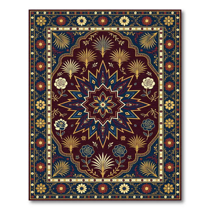 Rich Burgundy Gold Floral Star Rug