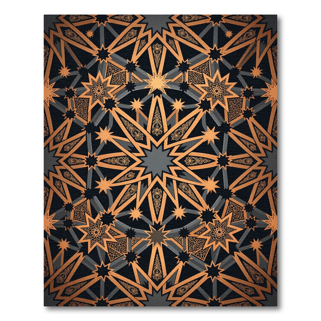 Geometric Bronze Starburst Mandala Rug