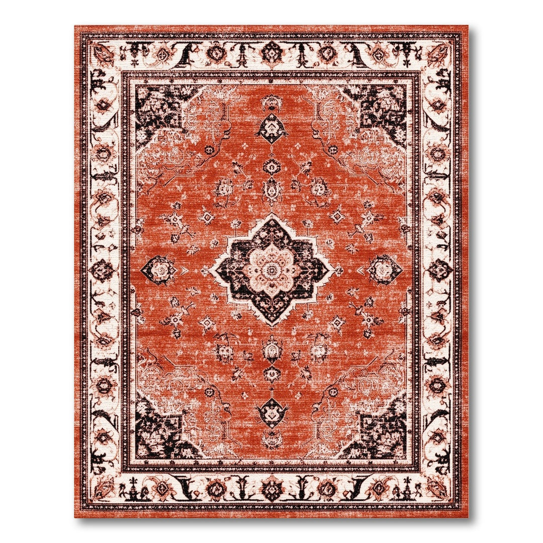 Medallion Red Distressed Vintage Medallion Area Rug