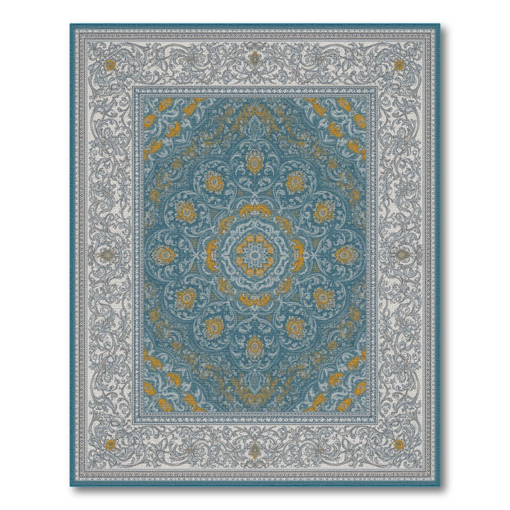 Blue Teal Persian Medallion Area Rug