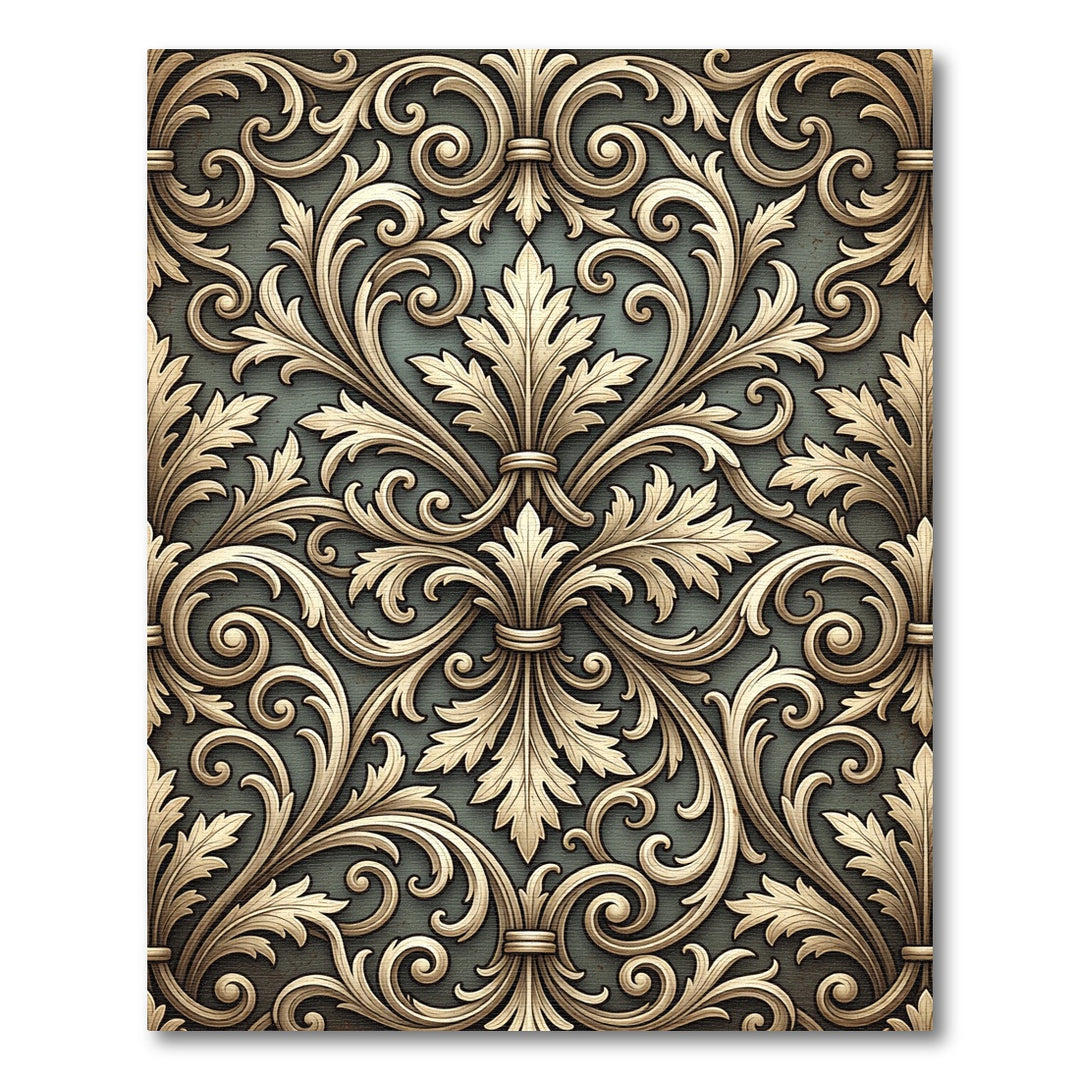 Gilded Gold Baroque Floral Medallion Rug
