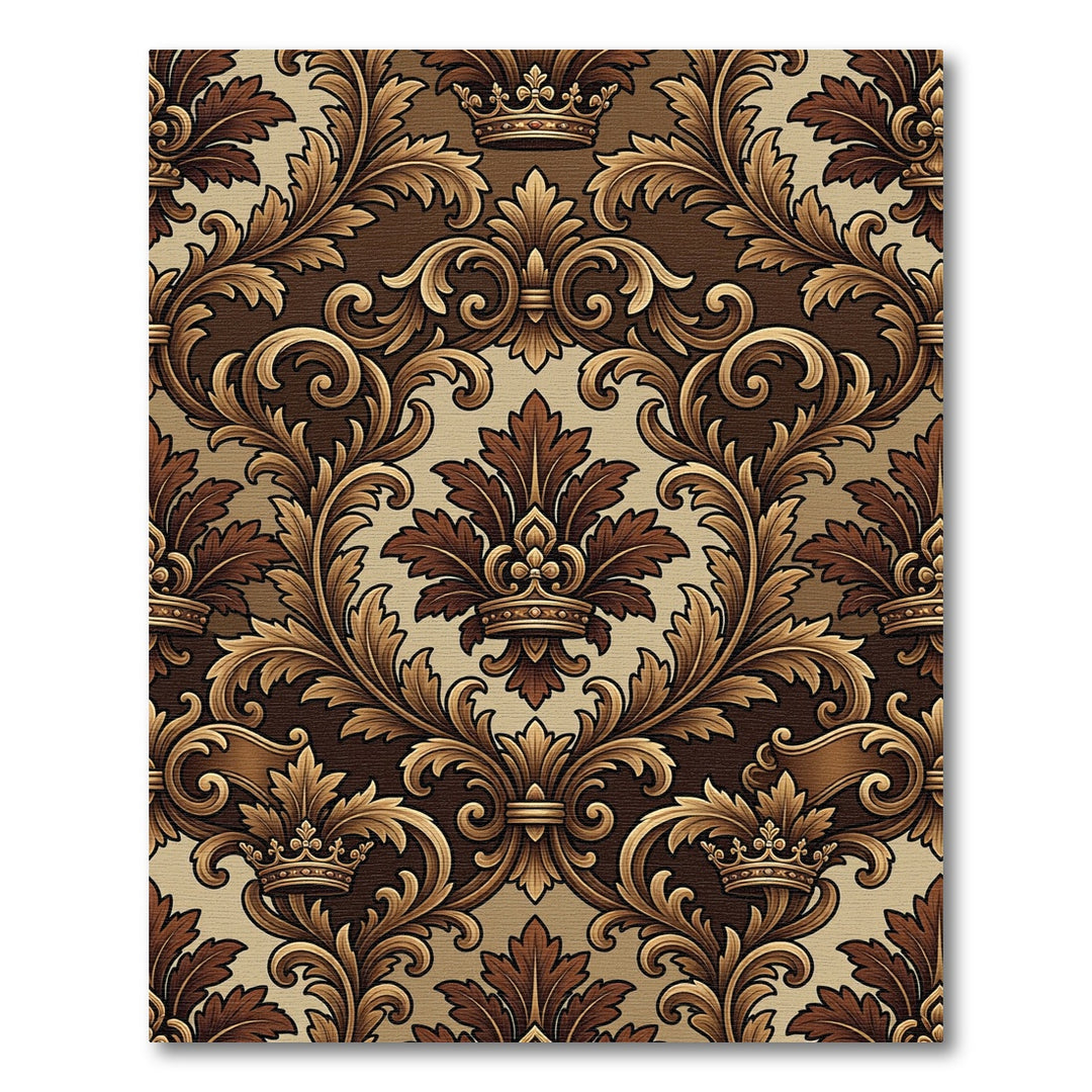 Rich Brown Royal Crown Damask Rug
