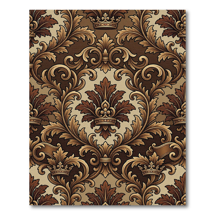 Rich Brown Royal Crown Damask Rug