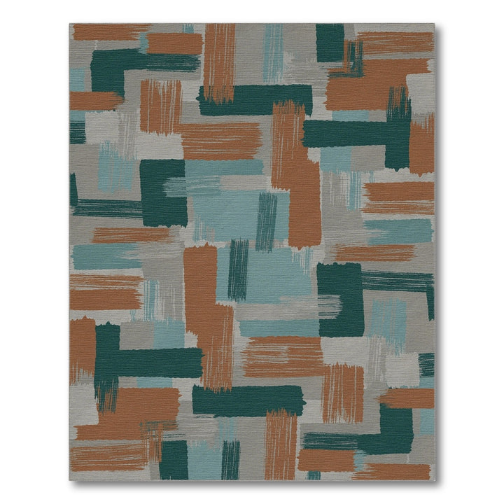 Abstract Geometric Teal Orange Area Rug