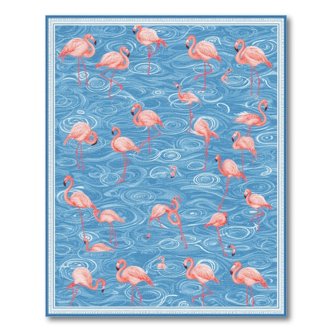 Flamingo Coastal Blue Area Rug