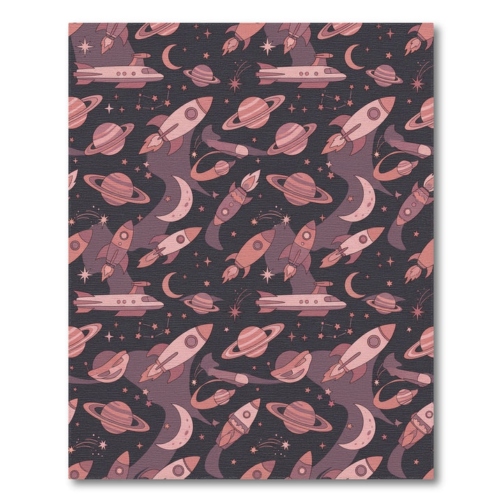 Cosmic Rockets Planets Starry Night Sky Rug