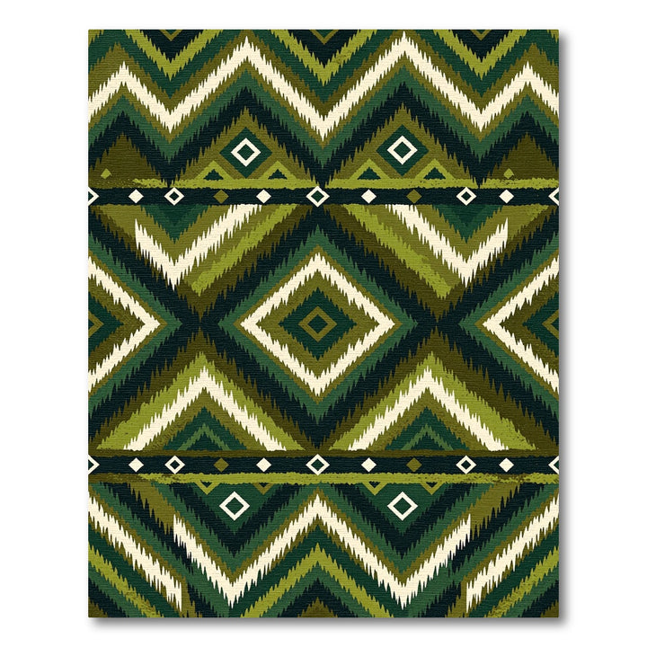 Green Zigzag Diamond Tribal Rug