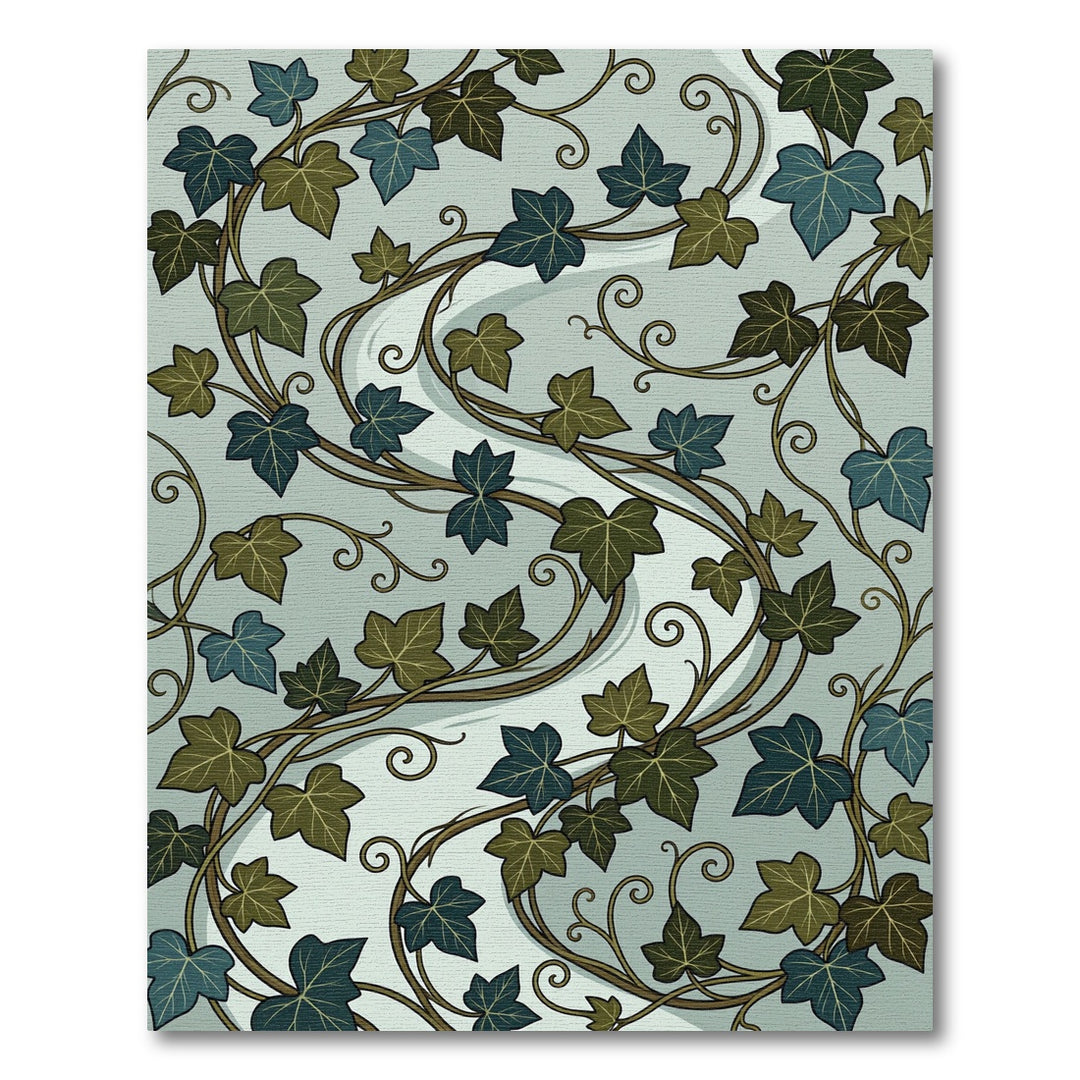 Green Blue Vine Swirl Medallion Rug