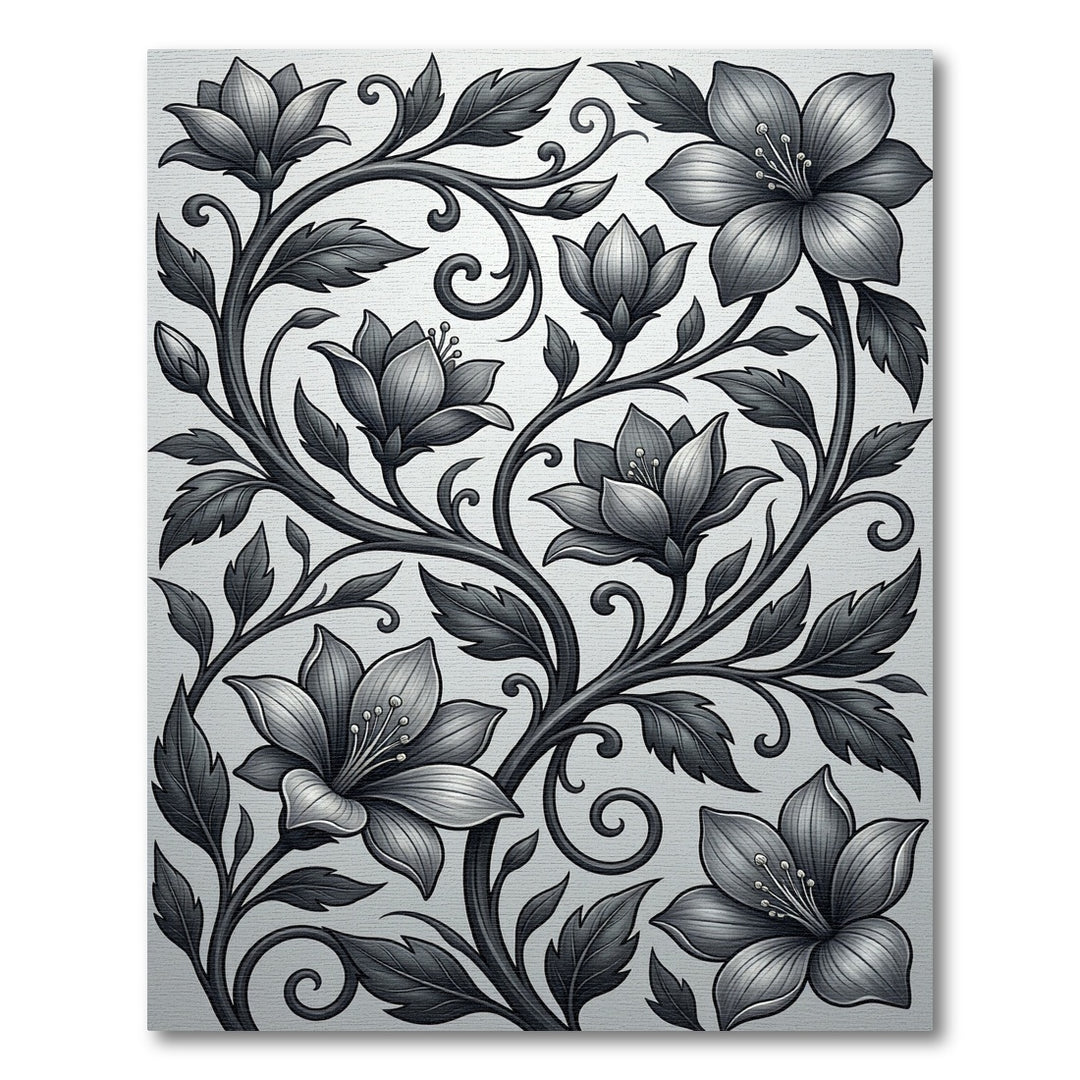 Elegant Gray Floral Vine Swirls Rug