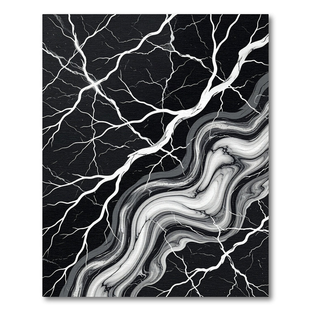 Black White Marble Veined Abstract Rug