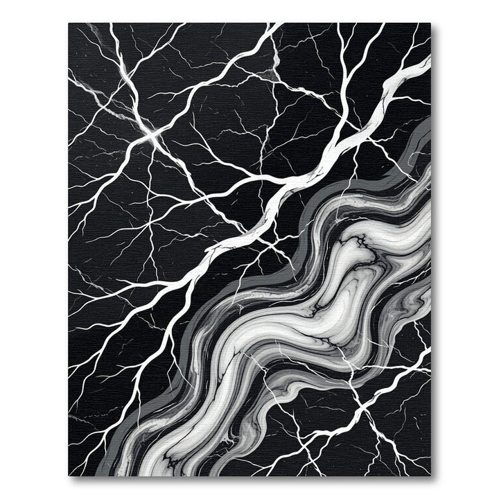 Black White Marble Veined Abstract Rug
