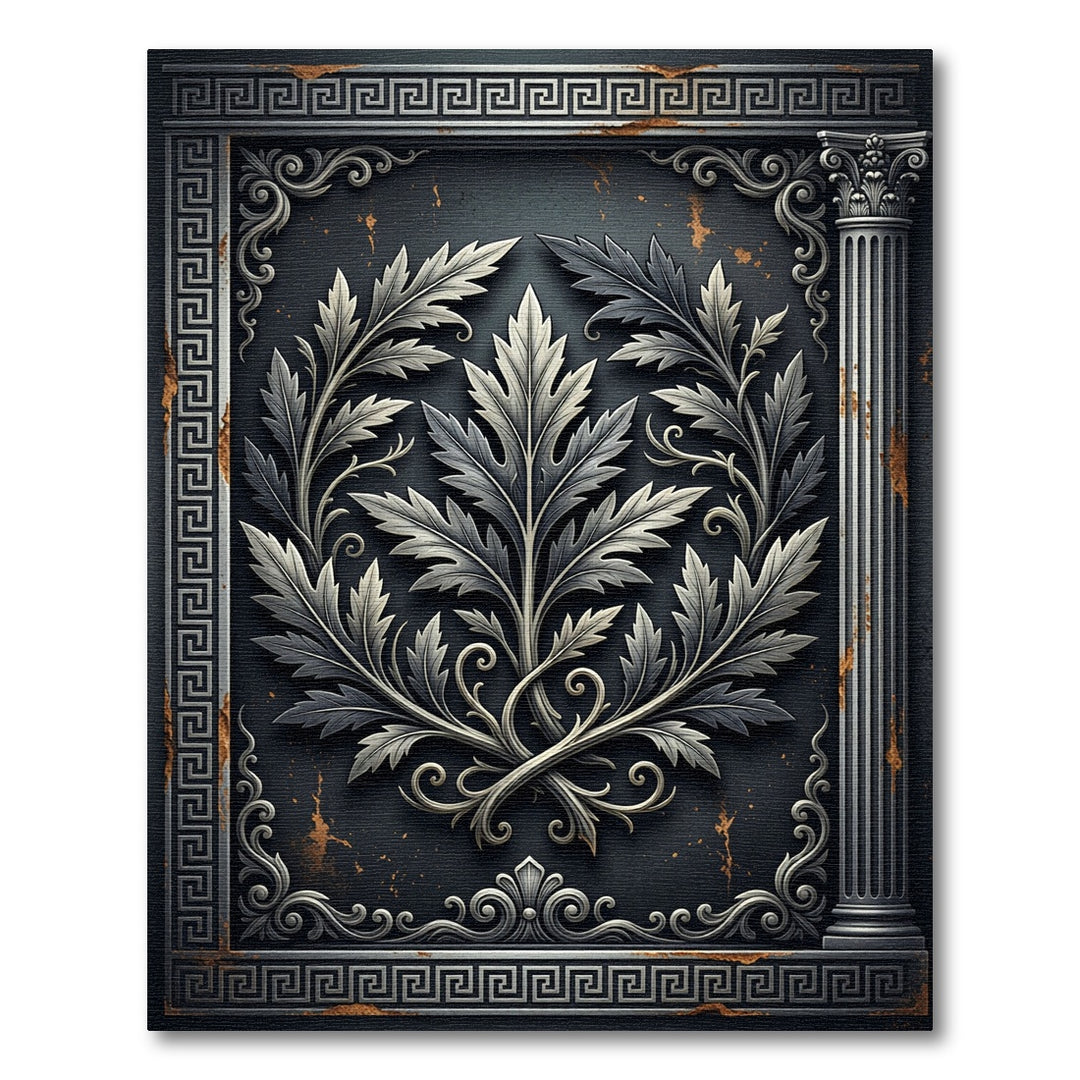 Antique Gray Baroque Leaf Scroll Rug
