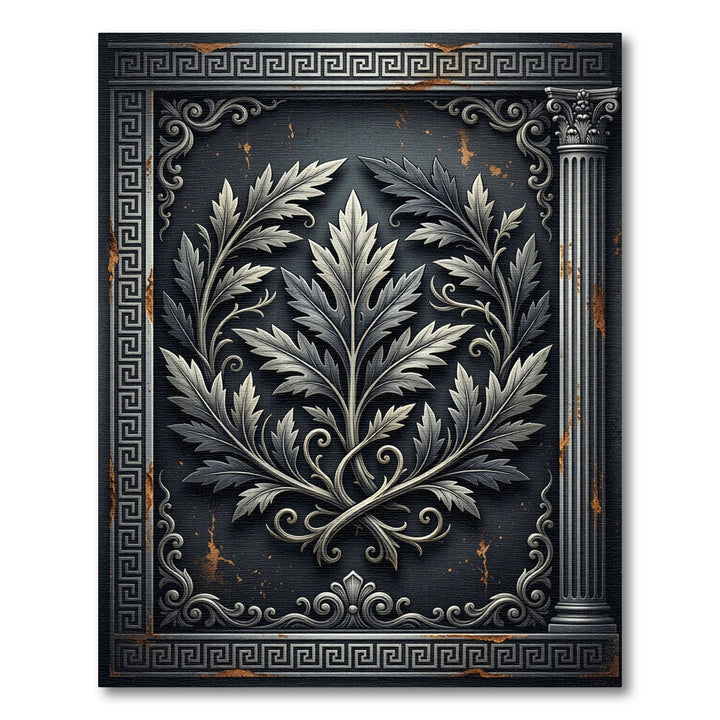 Antique Gray Baroque Leaf Scroll Rug