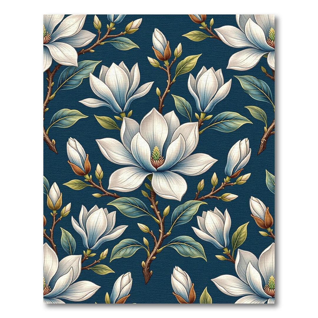White Magnolia Blossom Dark Floral Rug