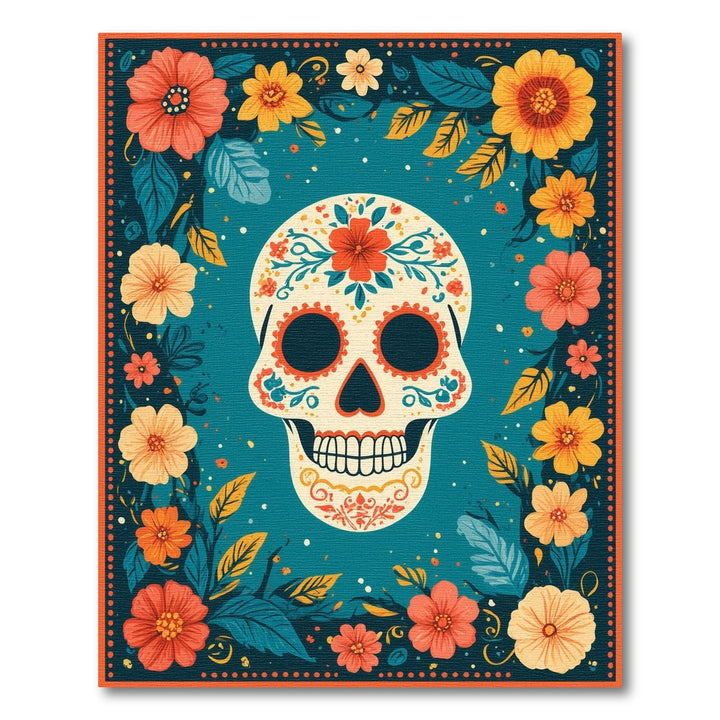 Vibrant Floral Skull Washable Area Rug